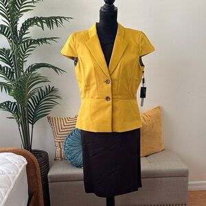 NWT Mustard Colored Blazer with Brown Skirt Set